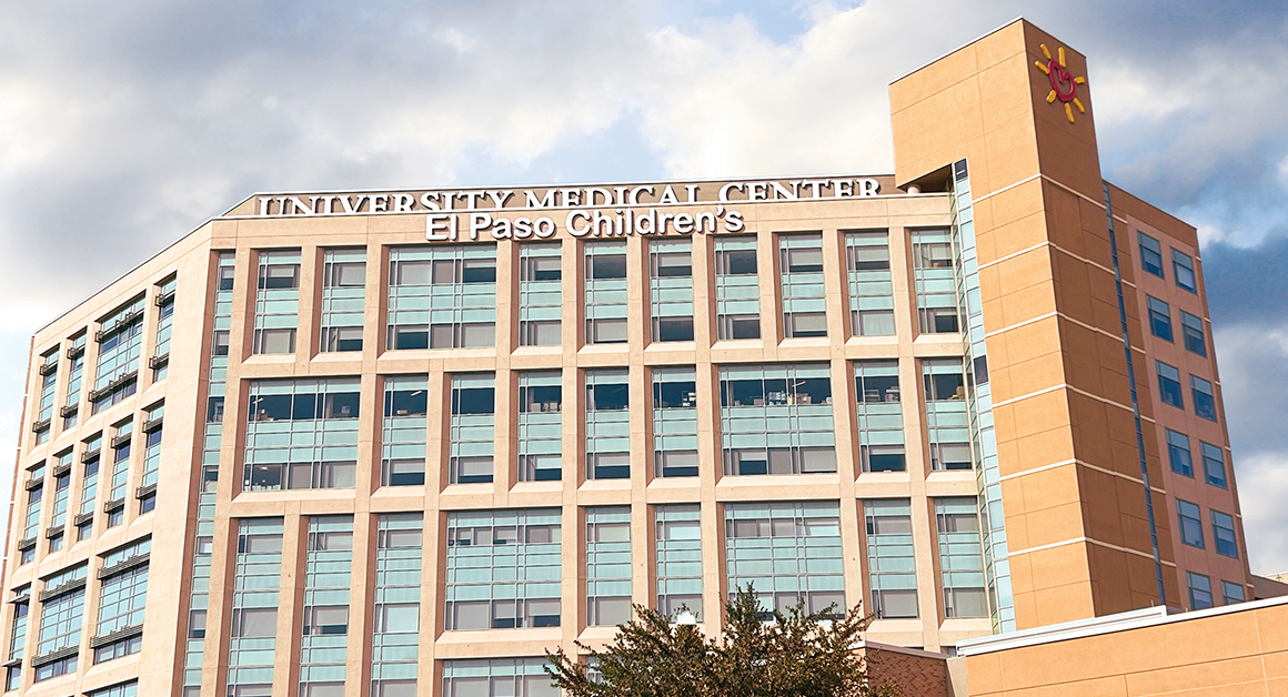 Exterior view of University Medical Center of El Paso building with signage visible