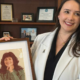 El Paso County Commissioner Jackie Butler holds a framed photo of her mother while sharing her family’s story to raise awareness about colorectal cancer screening.