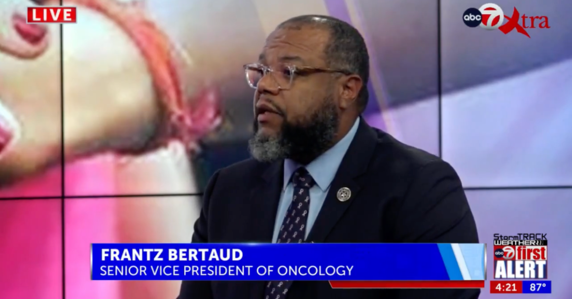 Frantz Bertaud, Senior Vice President of Oncology, discusses breast cancer during a live ABC-7 Xtra television segment.