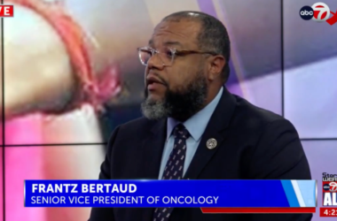 Frantz Bertaud, Senior Vice President of Oncology, discusses breast cancer during a live ABC-7 Xtra television segment.