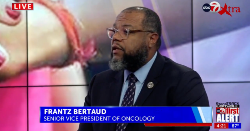 Frantz Bertaud, Senior Vice President of Oncology, discusses breast cancer during a live ABC-7 Xtra television segment.