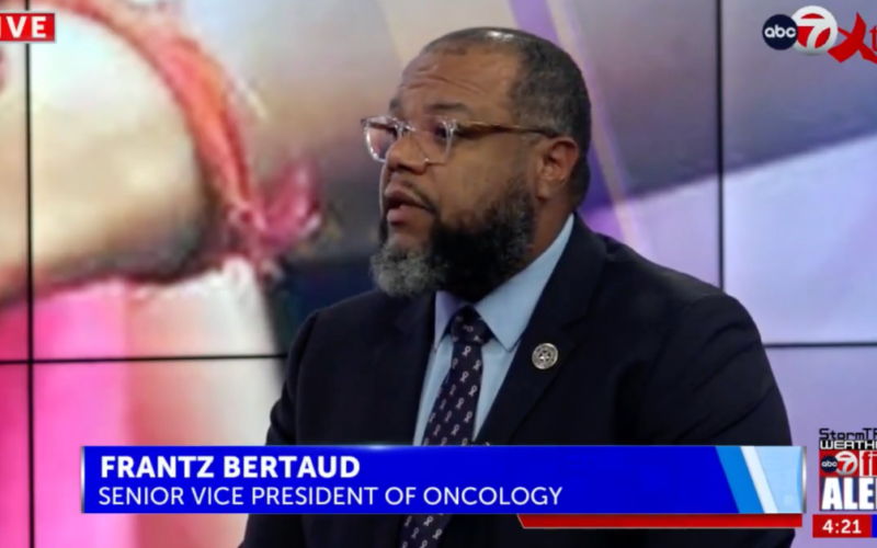 Frantz Bertaud, Senior Vice President of Oncology, discusses breast cancer during a live ABC-7 Xtra television segment.